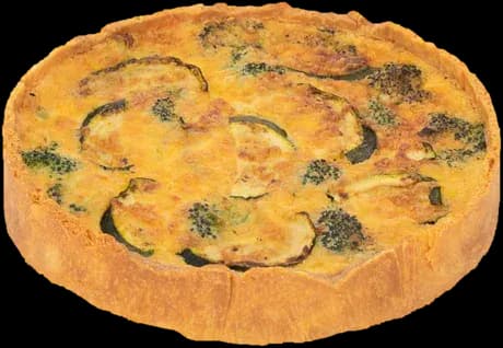 A vegetarian quiche with courgette and broccoli, baked the same morning